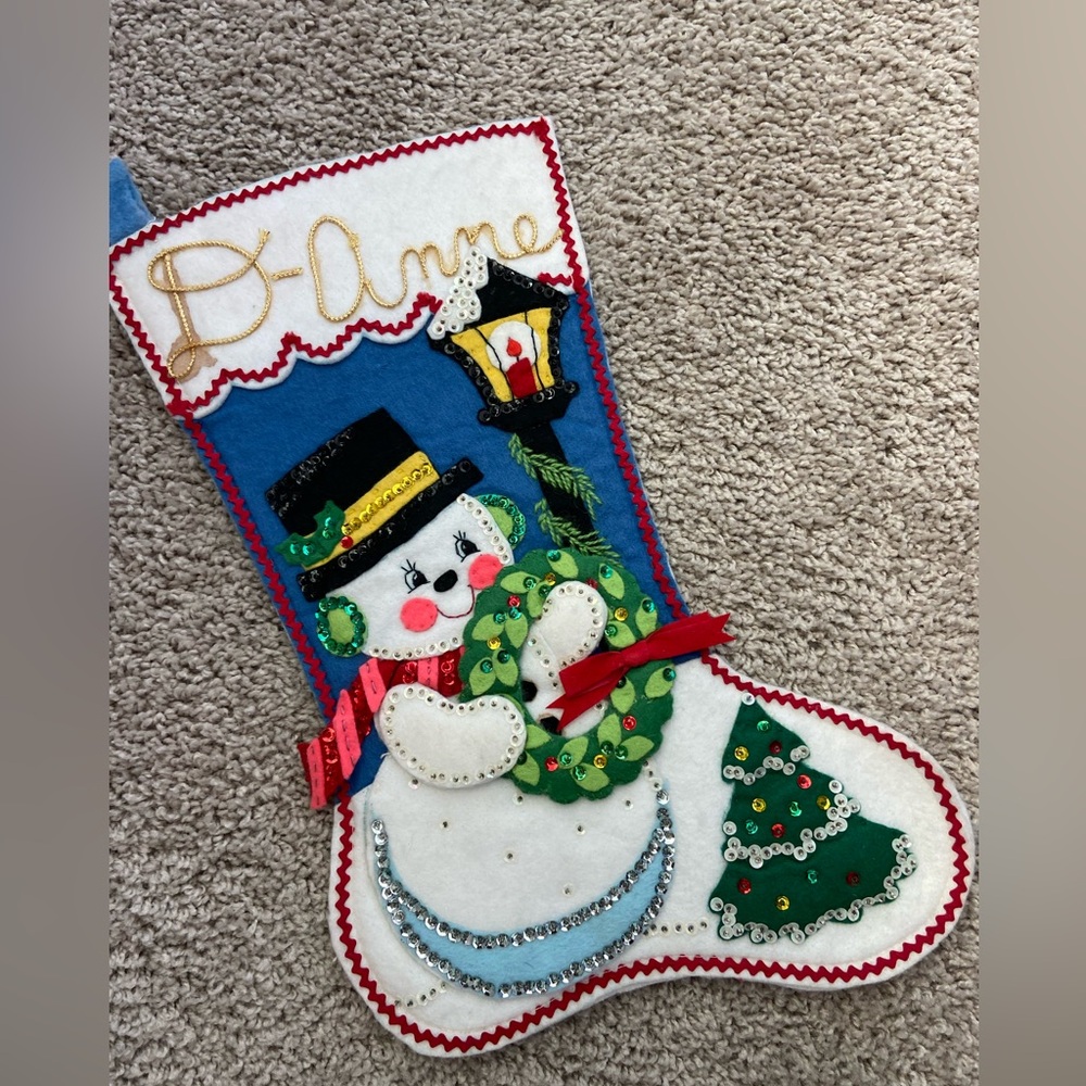 vintage complete stocking name D-Anne retro christmas holiday
